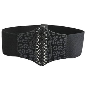 Black Leopard Print Rhinestone Corset Belt